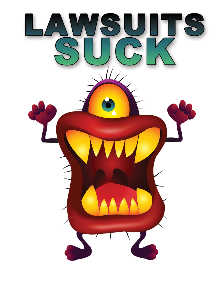 Lawsuits suck monster graphic
